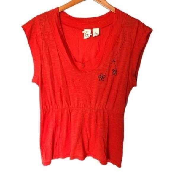 Nick&Mo‎ Sleeveless Bamboo Tee Orange Embroidery L - Picture 1 of 12